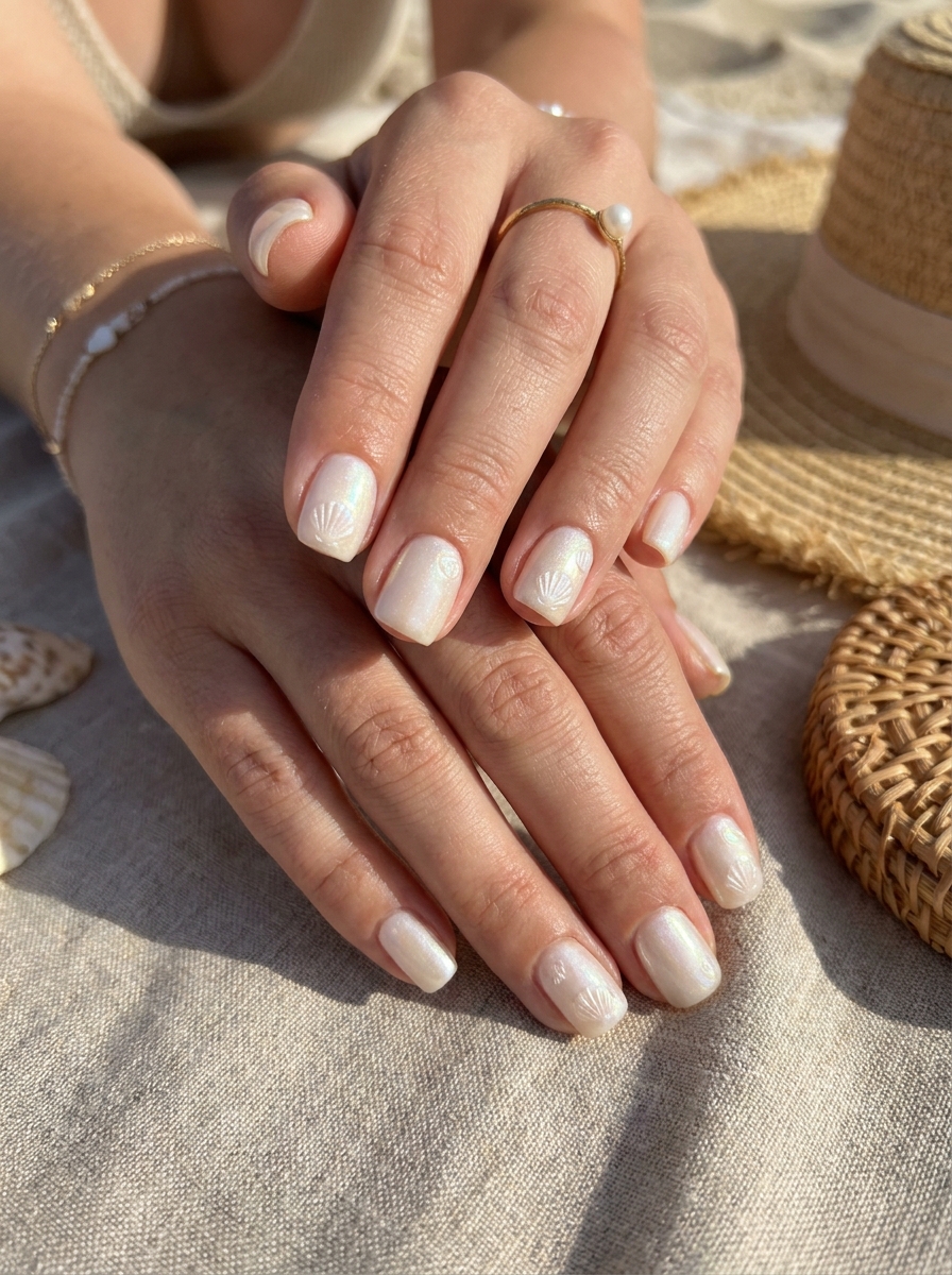Seashell Pearl Square Nails